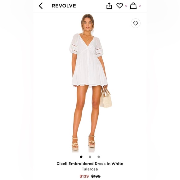 Revolve - TULAROSA Ciceli Embroidered Dress in White Size Small - Picture 1 of 8